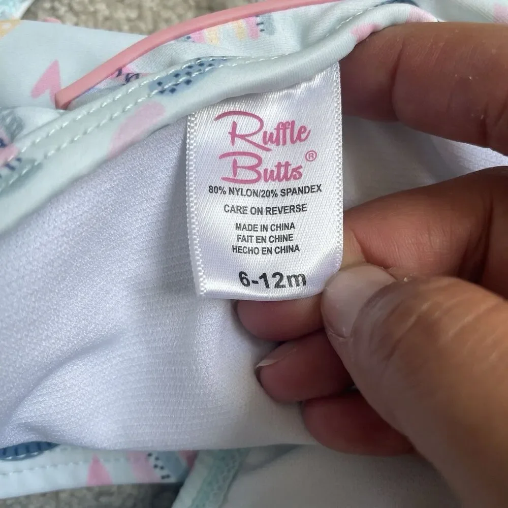 Ruffle Butts 'Chase the Rainbow' 2 Piece Skirted Swimsuit Baby Girl Size 6-12mo